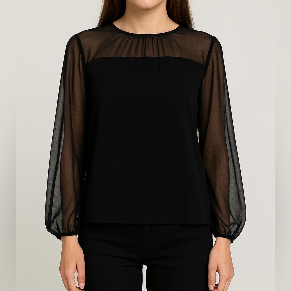 VTG David Hayes Black Sheer Silk Blouse 14 - Picture 8 of 8